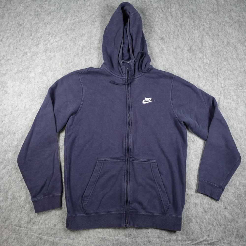 Nike Hoodie Men Small Navy Blue Full Zip Fleece Hooded Embroidered Logo Swoosh